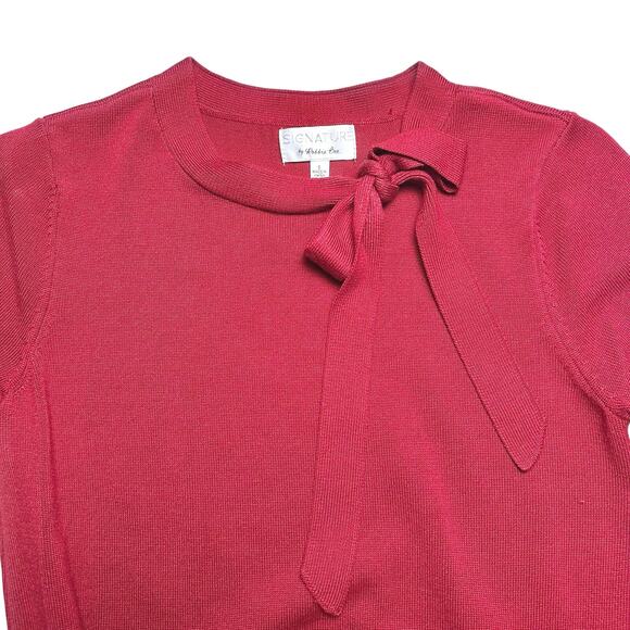 Signature by Bobbie Bee | Women | Red Stretch Knit Bow LS Mini Dress | Small - Picture 10 of 12